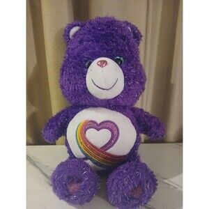 Care Bear Rainbow Heart Plush Bear Purple Glitter Sparkle 2015